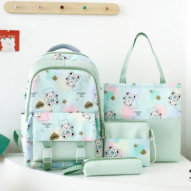 Schoolbag1011 New Cute Girls Schoolbag Dream Color Primary School Junior High School Versatile Backpack Four-piece Cartoon Backpack