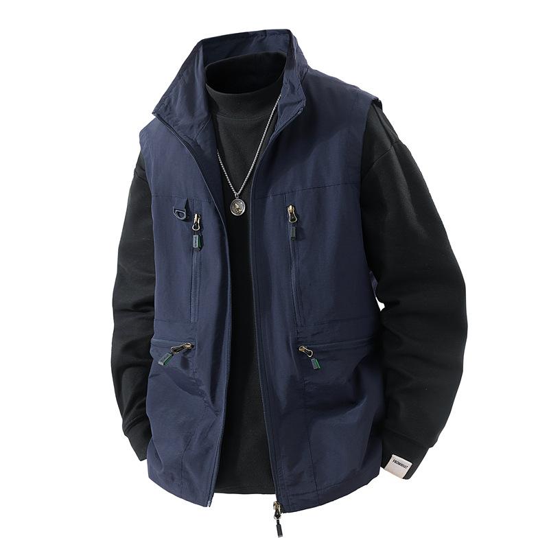 Men's Coat, Casual Stand Collar, Multi Bag Workwear, Outdoor Camisole, Jacket