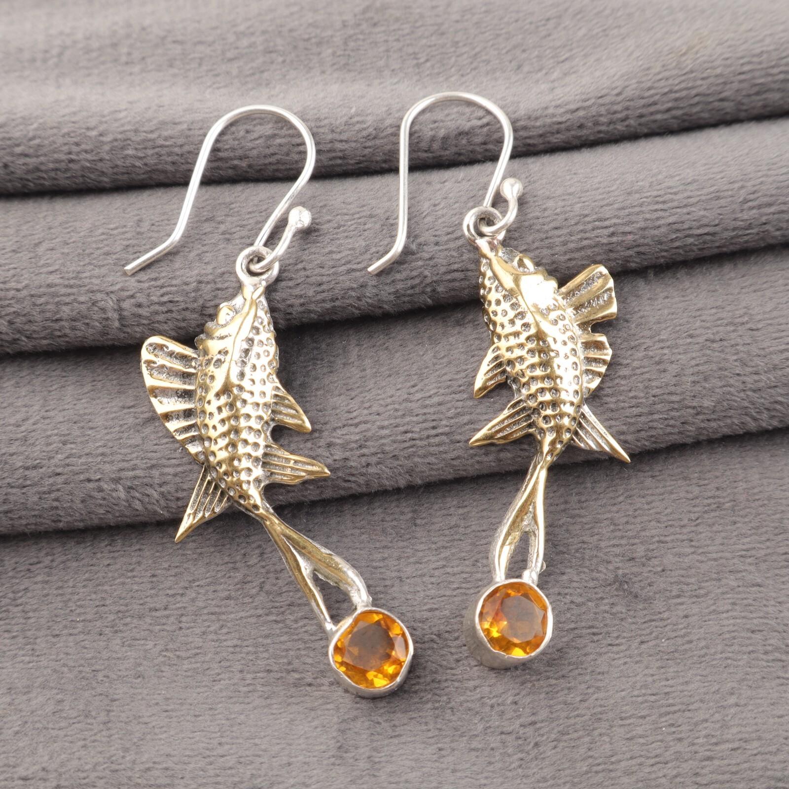 

Круглый цитрин 925 стерлинговое серебро уникальные серьги-подвески с крючком ювелирные изделия EE-148-10