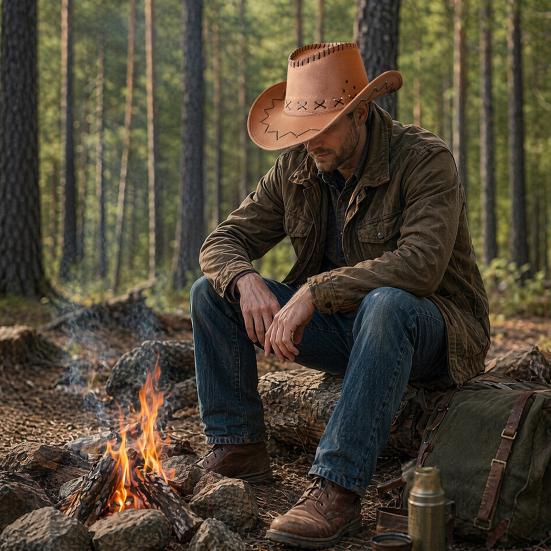 Sombrero de Vaquero Occidental, Sombrero de Gamuza Suave de Ala Ancha para Protección Solar, Sombrero para Acampar al Aire Libre para Hombres Mujeres, Sombrero de Pescador con Toldo Solar para Exteriores con Ajustable