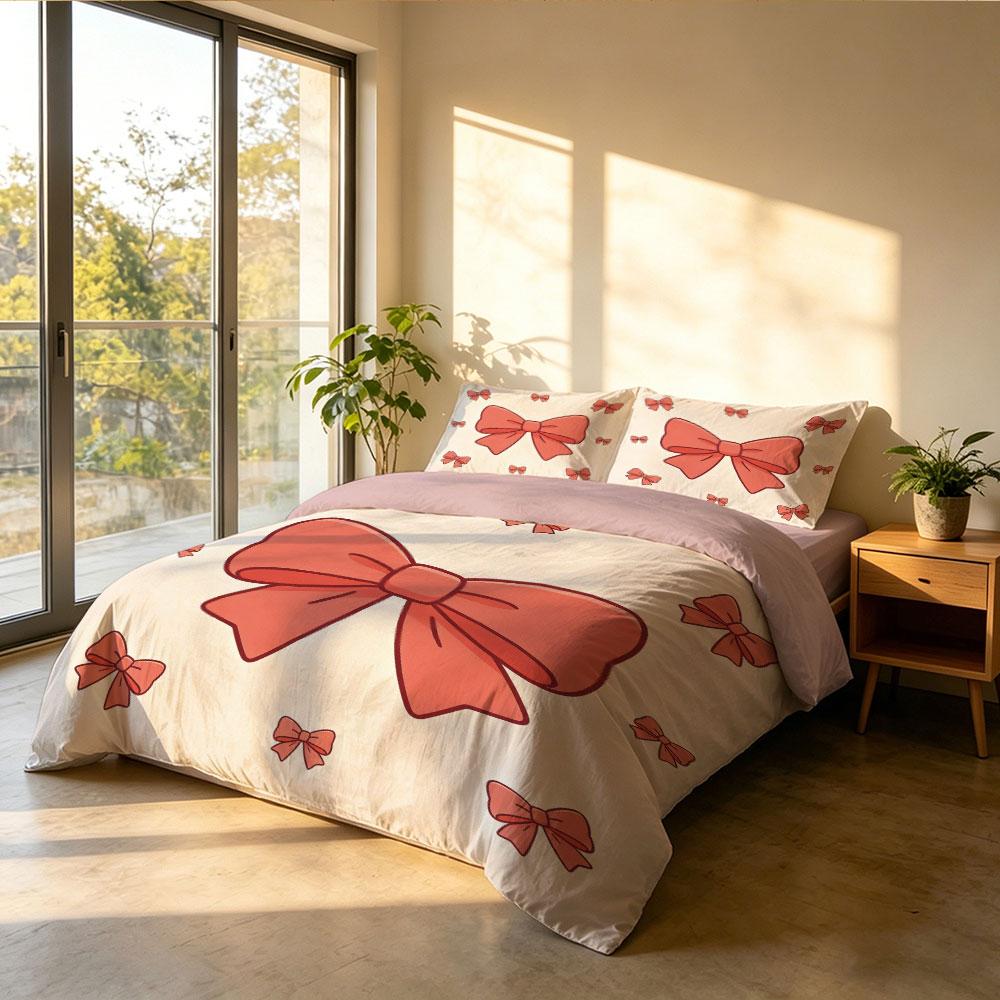 3Pcs Beautiful Bow Printed Core Free Down Duvet Cover Cool Summer Lightweight Bedding Set Multi Size Bedroom Bedding Decoration