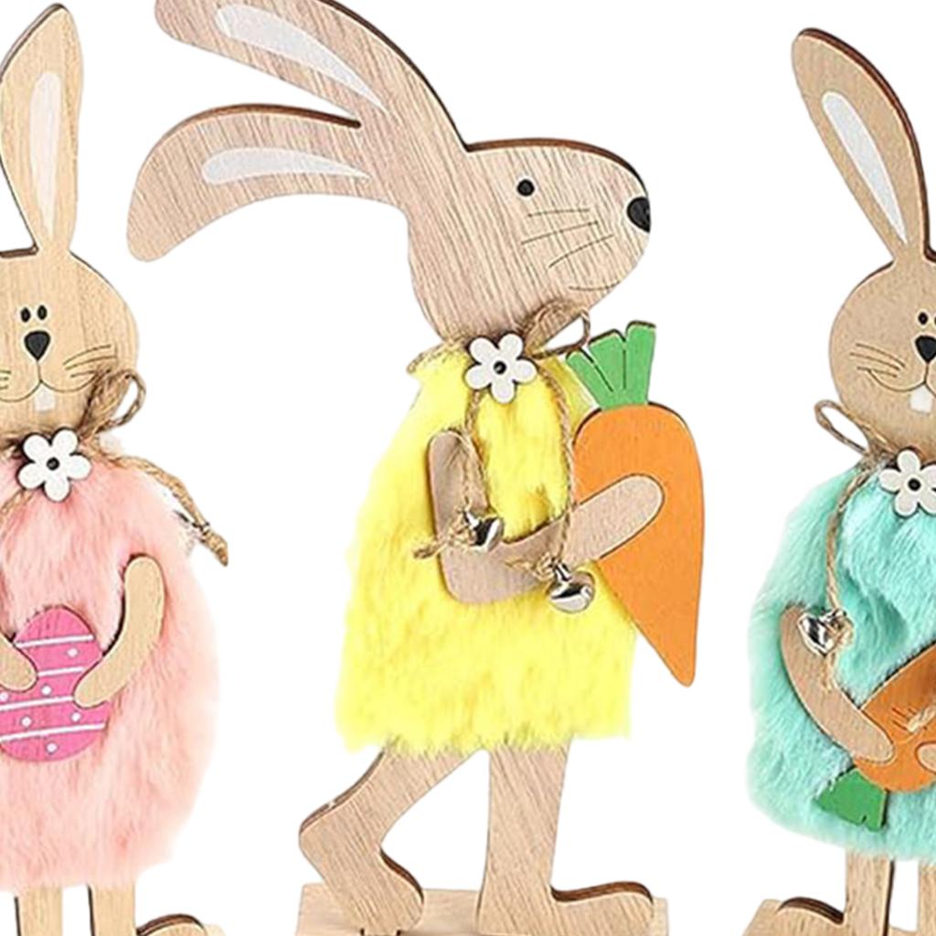 Easter Wooden Bunny Desktop Ornaments Charming Rabbit Ornaments for Parties and Celebrations