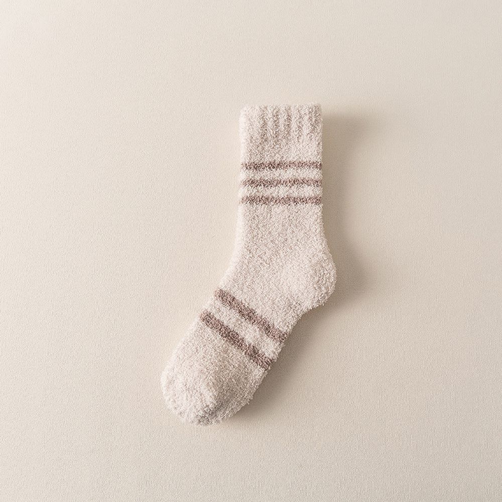 Lässige Warme Streifen Dicke Plüsch Weiche Baumwolle Strumpfwaren Mittelrohrsocken Herrensocken Korallenfleece-Socken