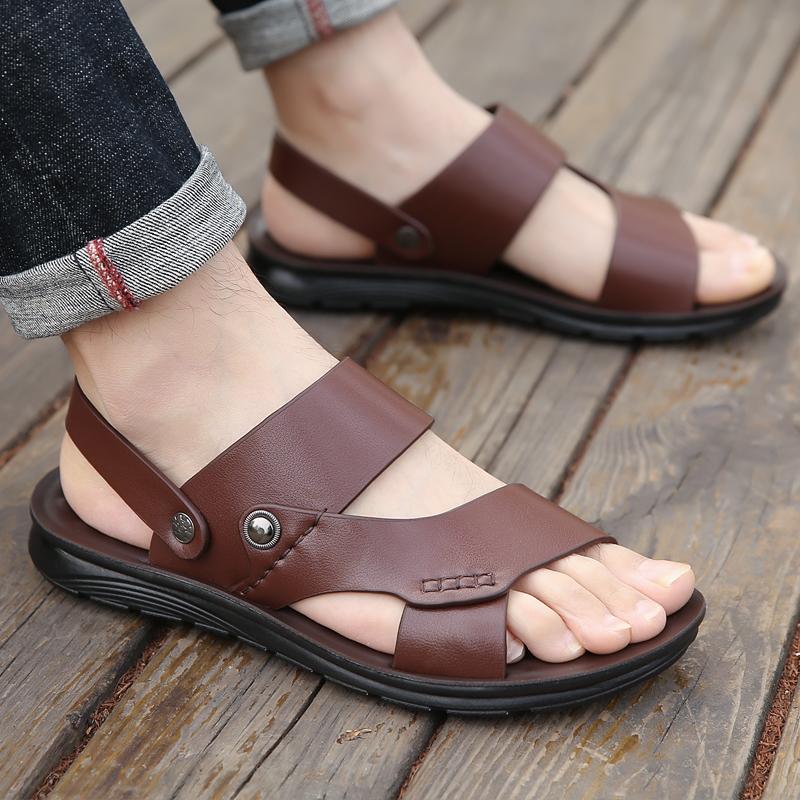 2025 Summer New Shoes for Men Fashion Genuine Leather Sandals Cow Leather Casual Slipper Man Cool Beach Shoes