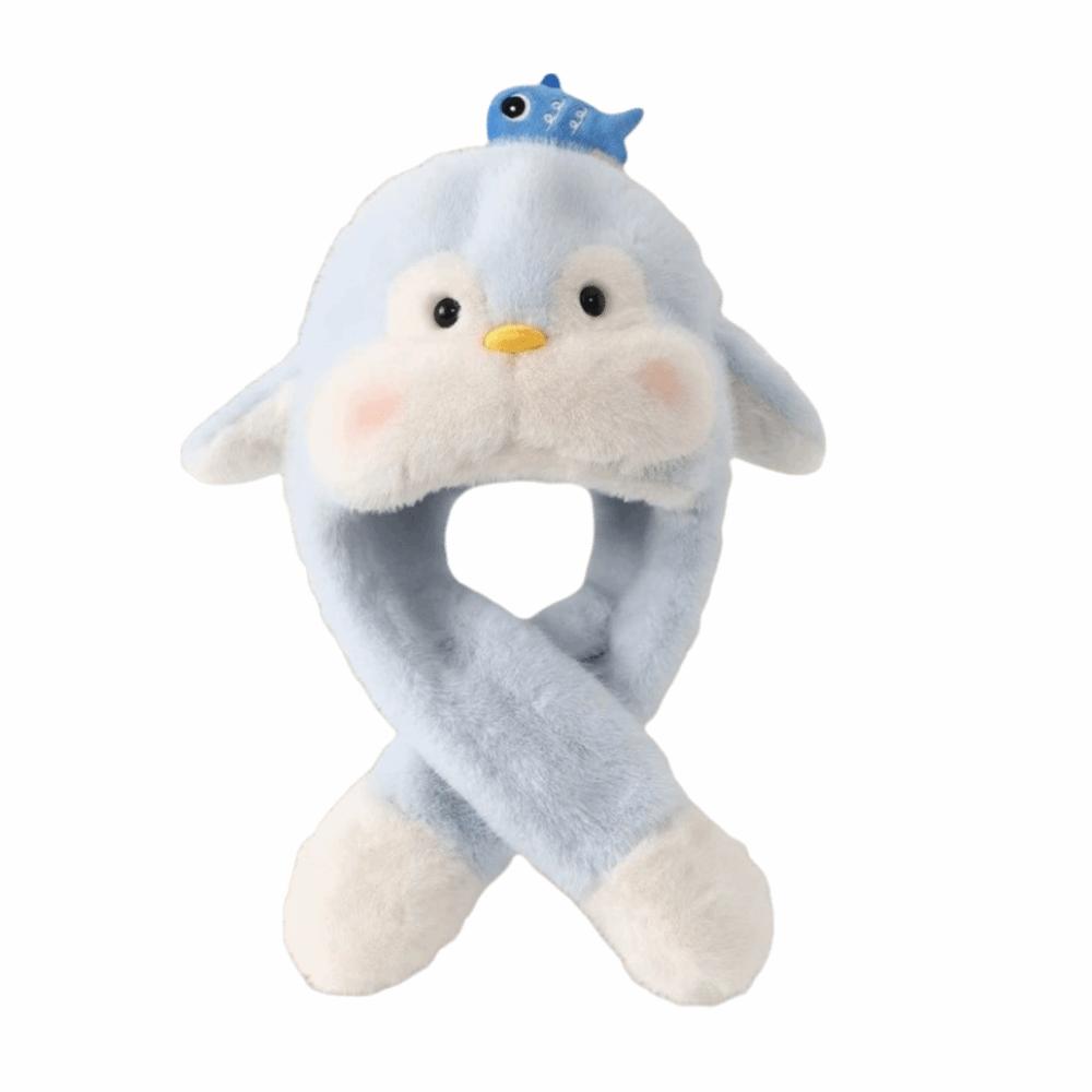 Solid Color Penguin Ear Moving Hat Fluffy Children Plush Pullover Cap  Outdoor Sport