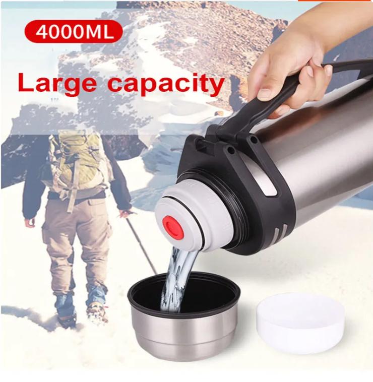 4000ML Stor Termosflaska Vakuumflaskor Rostfritt Stål Isolerad Vatten Termisk Mugg Med Rem 48 Timmars Isolering