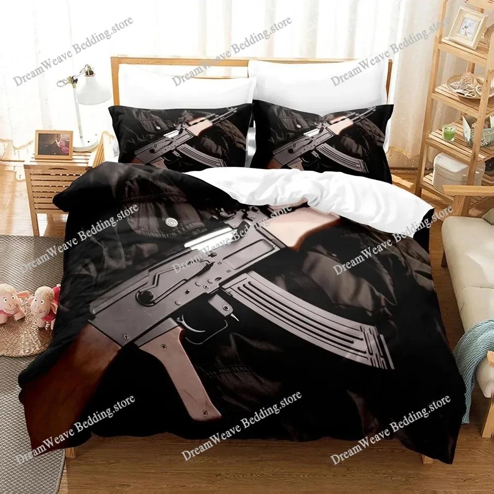 SingleTwinFullQueenKing Size 3D - Printed Gaming AK - 47 and PUBG Bullet - Themed Bedding Set for Adult and Kid Bedrooms963