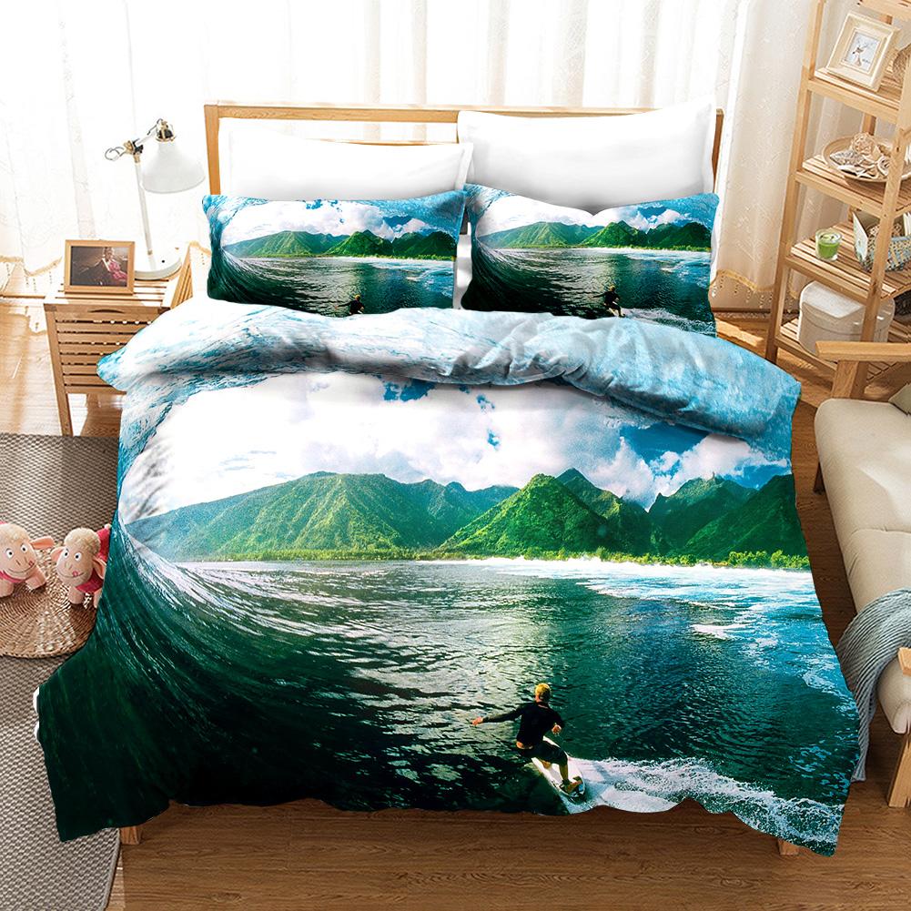 Surfing Bedspread Cover Package Surfboards Youth Ocean Sport Theme Bed Linen Package For Teens Polyester Fabric Waves Surfing Ocean Queen Dimension