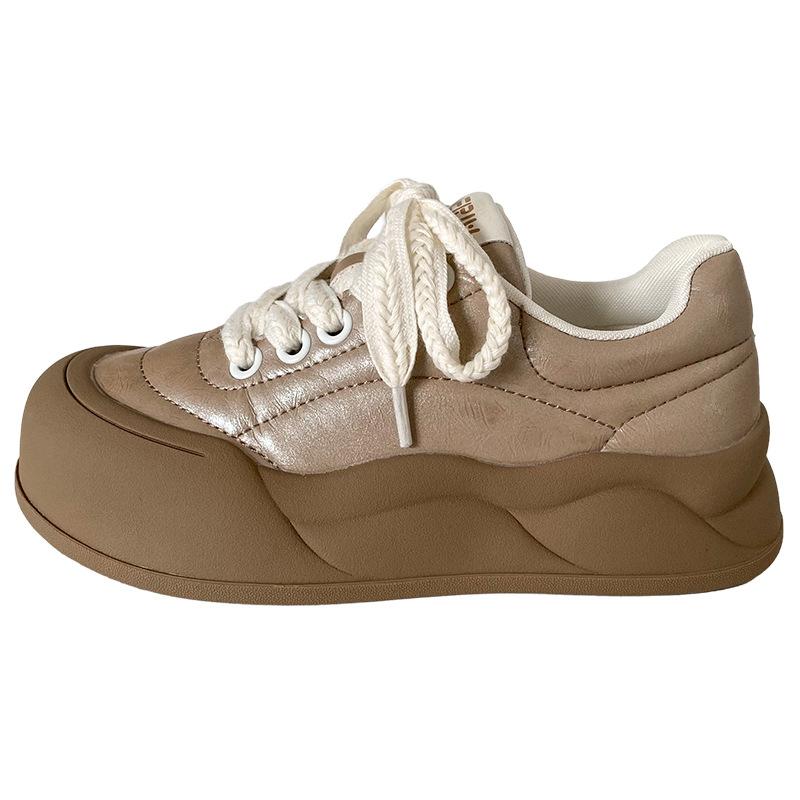 LZ6019 Latex-Einlegesohle dicke Sohle weiße Schuhe Damenschuhe Freizeit Höhenzunahme 2024 neu runde Spitze Lederoberfläche beliebte Board-Schuhe