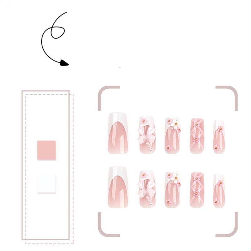 Moderne quadratische Press-on-Nägel 3D-Blumen-Schleifenmuster Künstliche Nägel DIY-Bastelarbeit Perfekt für die Maniküre