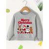 Kids Crewneck Sweatshirt, Christmas Print with Santa, Reindeer, Snowman & Gingerbread Man, Spring Autumn Casual Tops