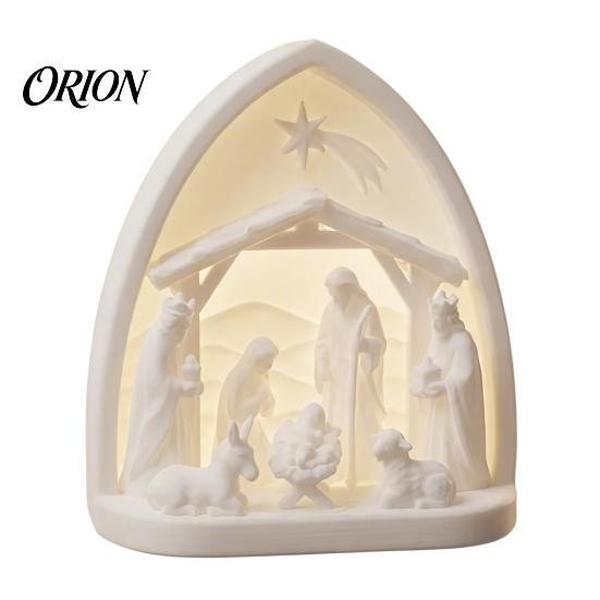 Holiday Decoration for Window Sill White Religious Ornament, Miniature Christmas Nativity Scene Set, 3D Printed PLA Ornaments Bethlehem Manger