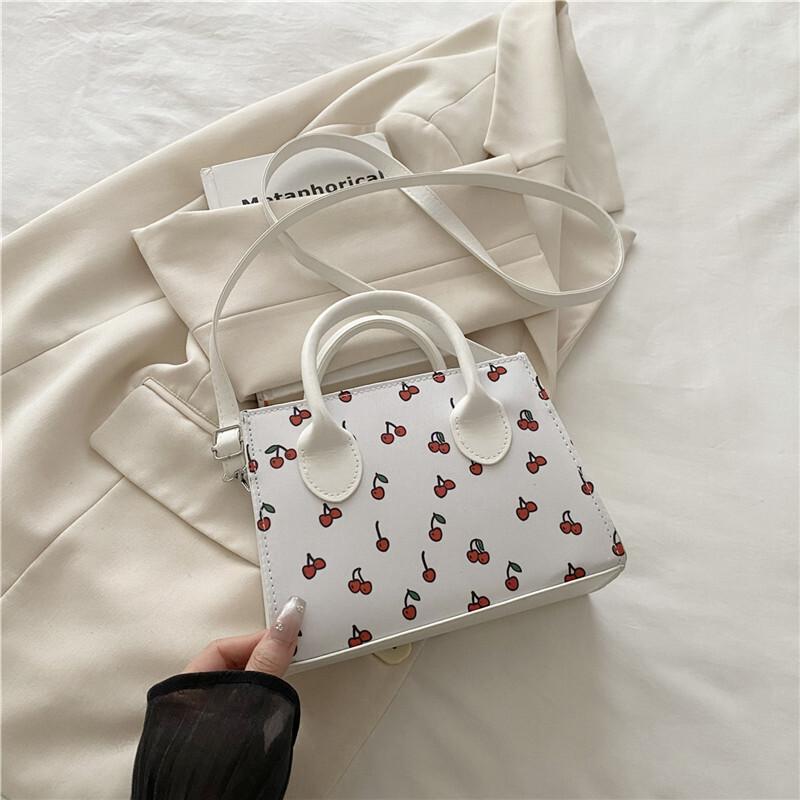 

New Trendy Girl Handbag Fashi Commuter Cherry Pillow Bag Niche Printed Texture Shoulder Bag білий