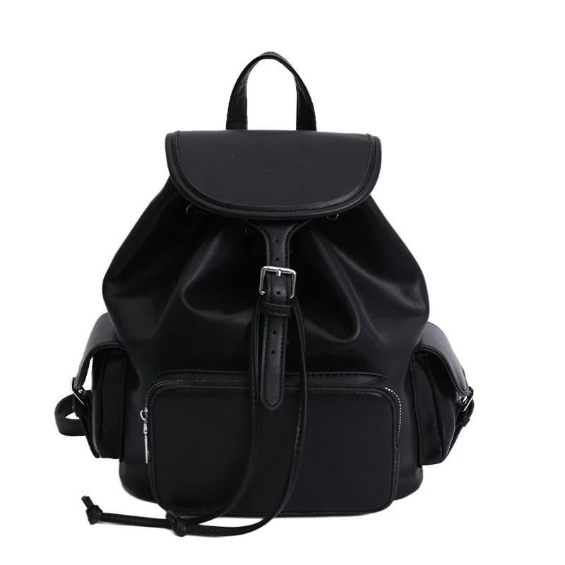 

New Simple Fashiable Versatile Solid PU Backpacks 2026 High Quality Large Capacity Temperament Classic Backpacks for Women чёрный