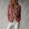 Women's Hooded Knit Cardigan Color Loose Fit Lightweight Outerwear Top for Casual Everyday Wear
