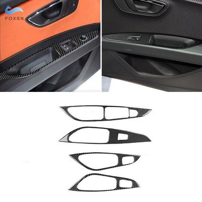 For Seat Leon 2013 2014 2015 2016 2017 2018   Soft Carbon Fiber Car Interior Door Window Lift Panel Button Frame Trim