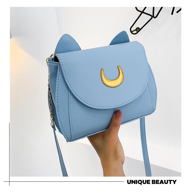Summer Sailor Moon Ladies Handbag Black Luna Cat Shape Chain Shoulder Bag PU Leather Women Messenger Crossbody Small Bag Purses