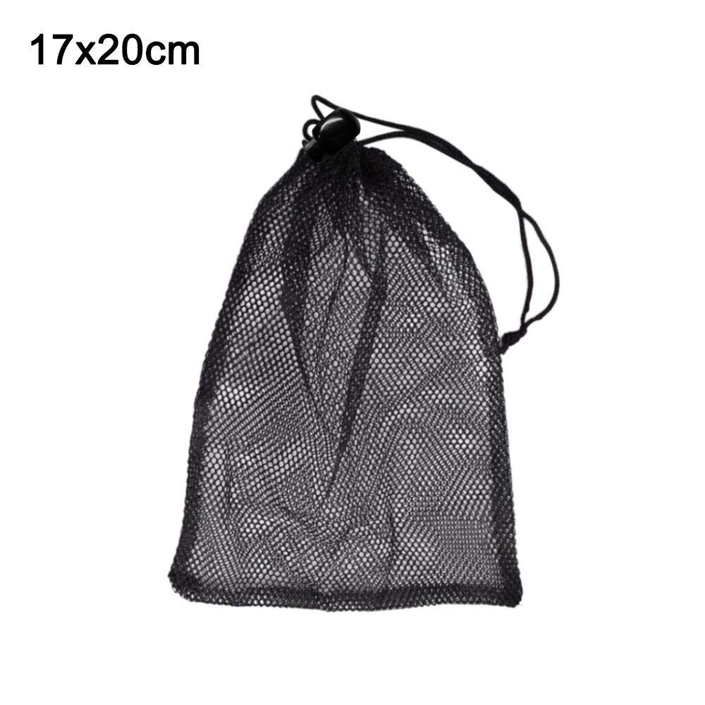 Nylon Drawstring Storage Pouch Bag Black Mesh Pouch Portable Laundry Bag