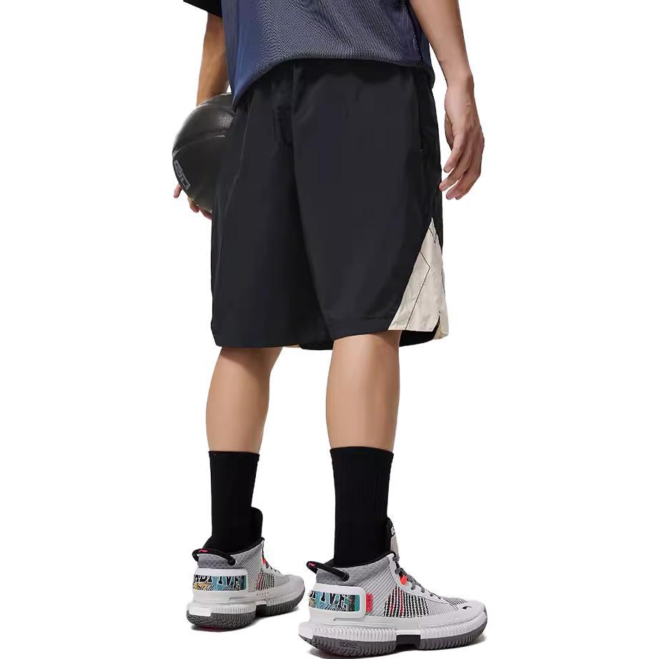 Li Ning Badfive Seven Cities Collaboration Pure Color Mid Waist Straight Loose Casual Shorts Men shorts Black AKST833-1