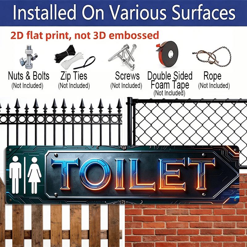 2D Flat 1pc, Metal Sign, Design Featuring a Vintage Metal 'Toilet' 15.7×3.94inch Sign with an Outline - Perfect for Rustic Floral Farmhouse Wall