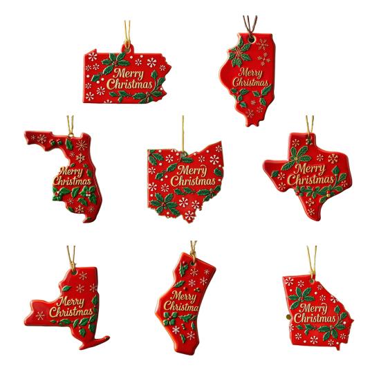State Pride Christmas Pendant Merry Christmas In Golden Fonts U.S. States