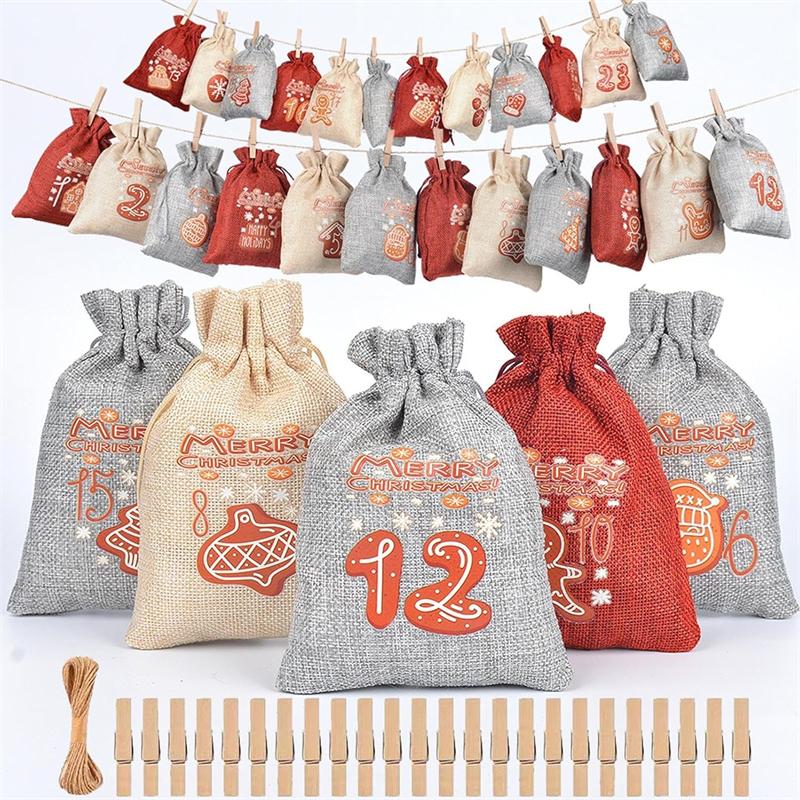 Christmas Advent Calendar Bags 24 Days Hanging Countdown Calendar Bags Christmas Drawstring Gift Bags