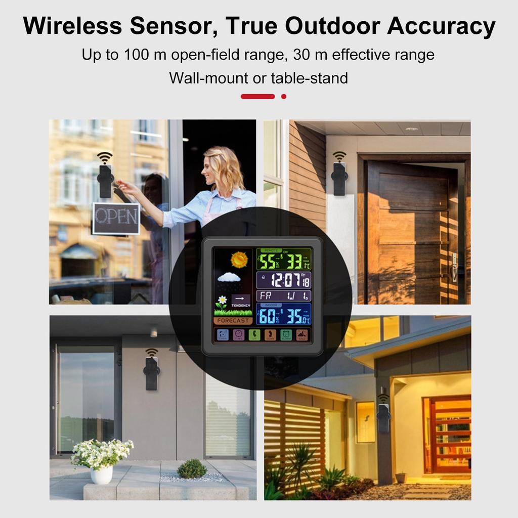 Cordless Weather Station Color Touchscreen Weather Clock Thermometer Hygrometer with Remote Sensor Temperature Humidity Meter