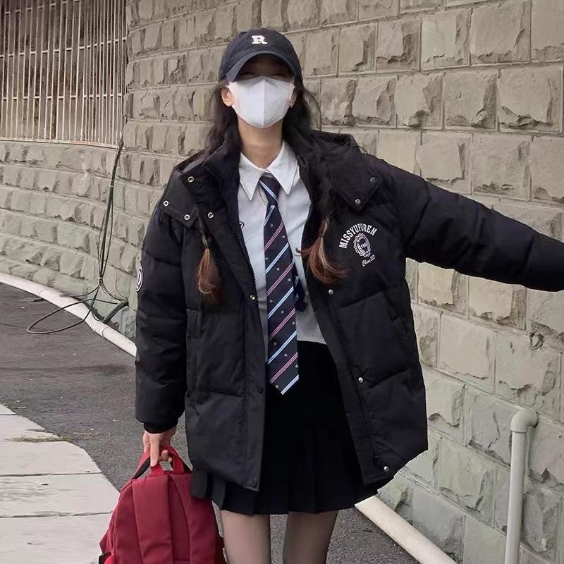 

Black short down cotton-padded clothes for women, small men, new cotton-padded jackets for students, thickened cotton-padded jackets, trendy jackets. XL