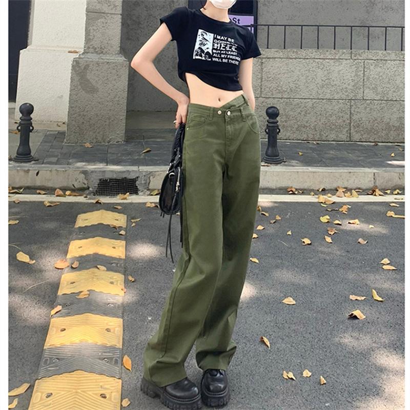 Jeans High Waisted Loose 2022 Women's Vintage Wide Leg Cargo Jeans High Street Retro Straight Leg Women's Patchwork Cargo Jeans