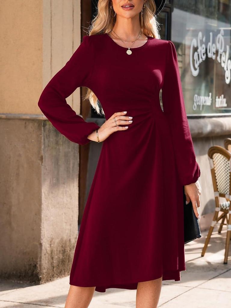 2024 European & American Round Neck Slim Fit Long Sleeve Split Dress for Autumn/Winter Women's Fashion