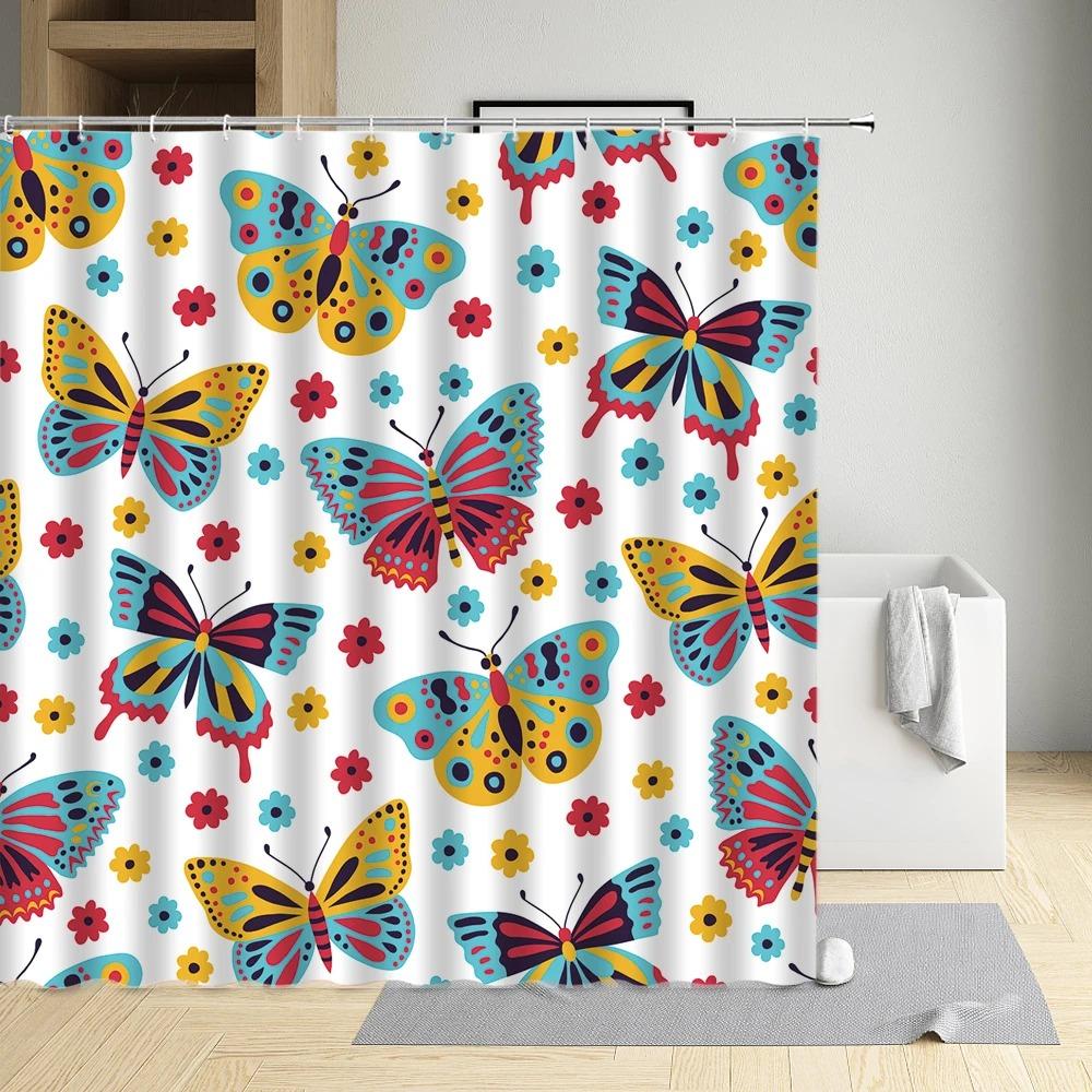 

Занавеска для душа с рисунком бабочек, круглой формы, с цветком, веткой дерева, стрекозой, водонепроницаемая тканевая, декор для ванной комнаты, экран для ванны с крючками W90xH180cm