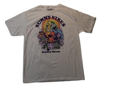 Sesame Street Mens Sunny Vibes Characters In Front Of Rainbow White Shirt New L Unisex T-Shirt