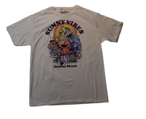 Sesame Street Mens Sunny Vibes Characters In Front Of Rainbow White Shirt New L Unisex T-Shirt
