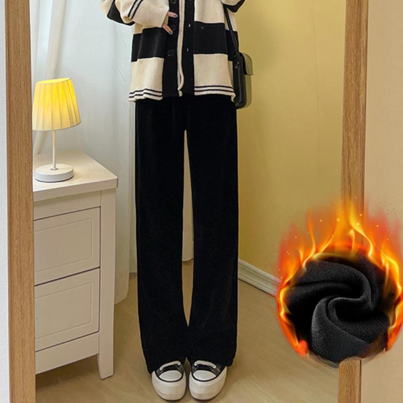 

Зимние Новые Плюшевые Вельветовые Теплые Брюки с Широкими Штанинами для Женщин Модные Прямые Повседневные Брюки из Шенилла Женские на Кулиске Свободные Женские Брюки 25715 XL