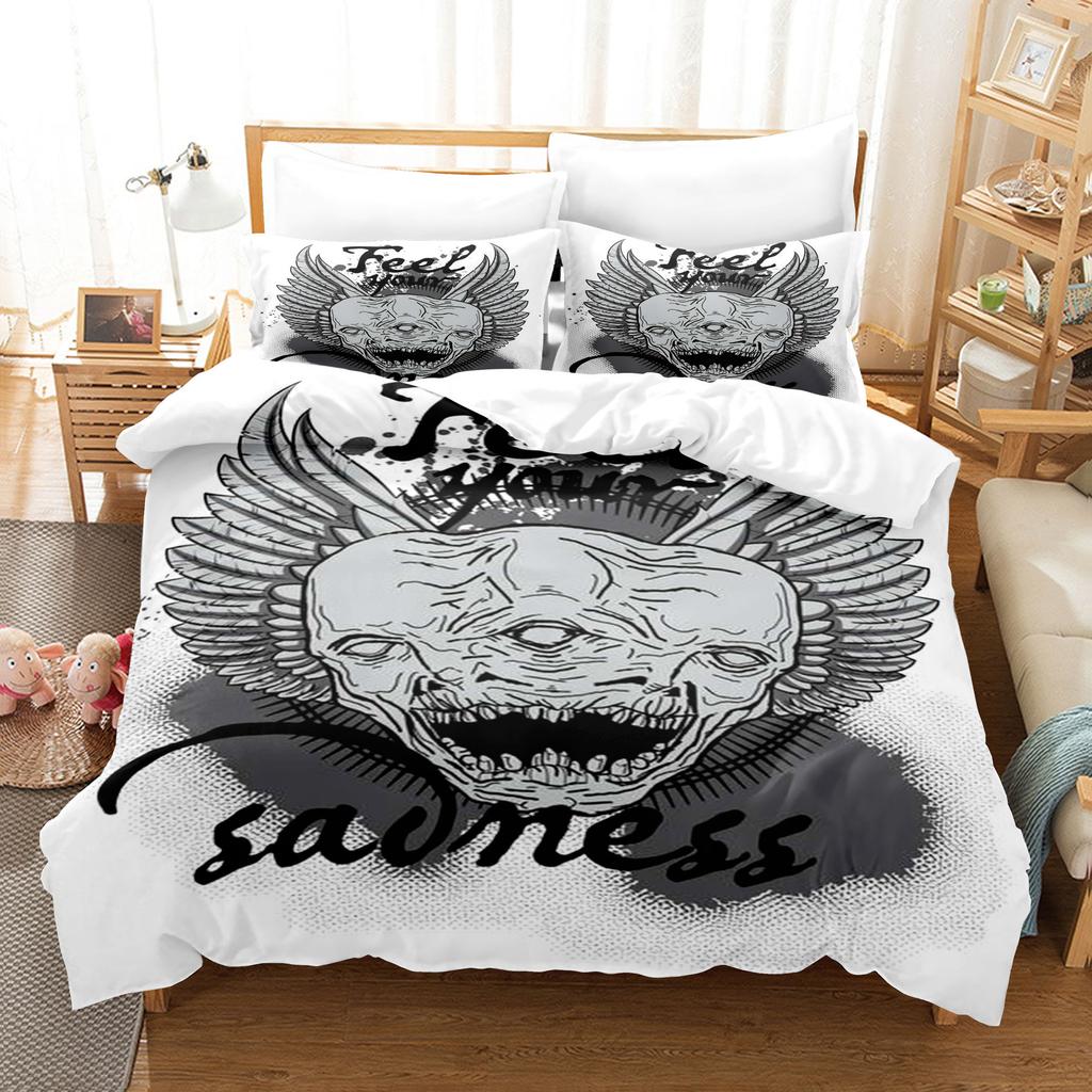 Vintage Pop Goth Reaper Schädel Punk Rock Bettwäsche Digitaldruck Polyester Baumwolle Dreiteiliges Set