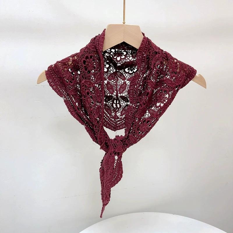 

Outdoor Cotton Knitted Scarf Handkerchief Necktie Triangle Filigree Scarf Women s Neck Protection Scarves for Women 35x115cm