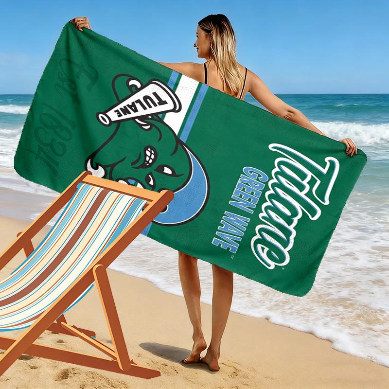 Tulane Green Wave Print Beach Towel, Large Soft Quick Dry Towel for Beach Camping Swimming