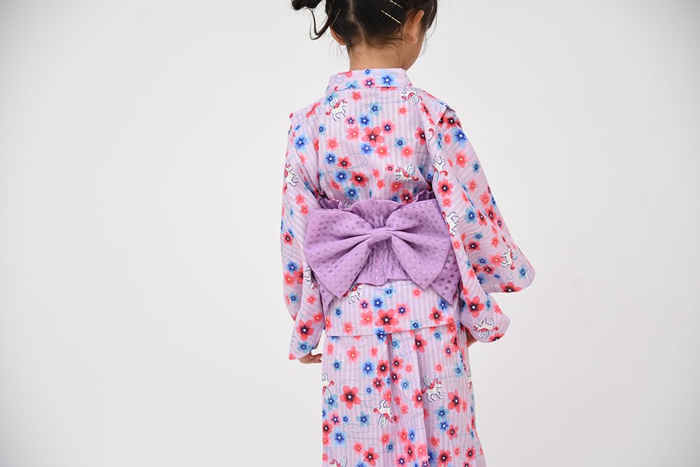 Yukata Easy To Wear One Piece Large Flower Yukata Set Children Girls Kids Jinbei Obi Set 100 110 120 130 140 Summer Festivals Fireworks Festivals
