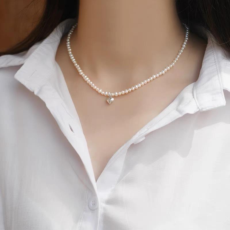 Elegante Collana con Perle d'Argento e Zaffiri - Catena per Clavicola Anti-Sbiadimento, Versatile per Donna