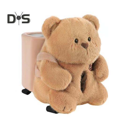 Cute Bear Car Tissue Box & Trash Can 2-in-1 Plush Multi-Functional Organizer Universal Auto Interior Decor for SUV Truck Van