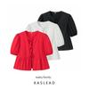 Kaslead New Arrival Women's Fashion Style Fashion Casual Easiest for Match Cotton Bows Shoelace Shirt