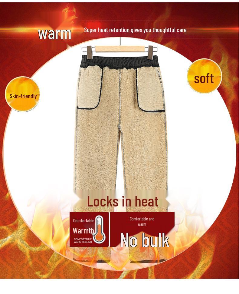 Women's Warm Plush-Lined High-Waisted Winter Pants - Casual, Loose Fit for Middle-Aged & Elderly