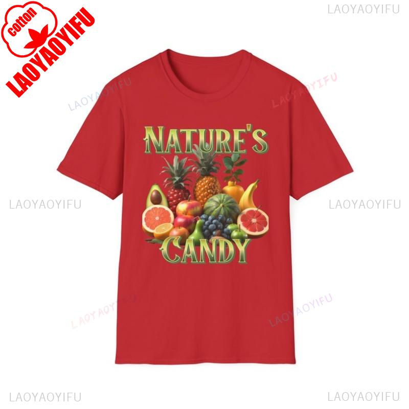 

Vegan T Shirt Gift for Vegetarian Shirt with Fruit and Vegetables Are Natures Candy Lovely Graphic Tshirts Unisex Shortsleev S