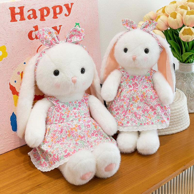 Cute Floral Skirt, Little White Rabbit Plush Toy, Long-eared Rabbit Doll, Comforting The Baby, Giving Girls Birthday Gift