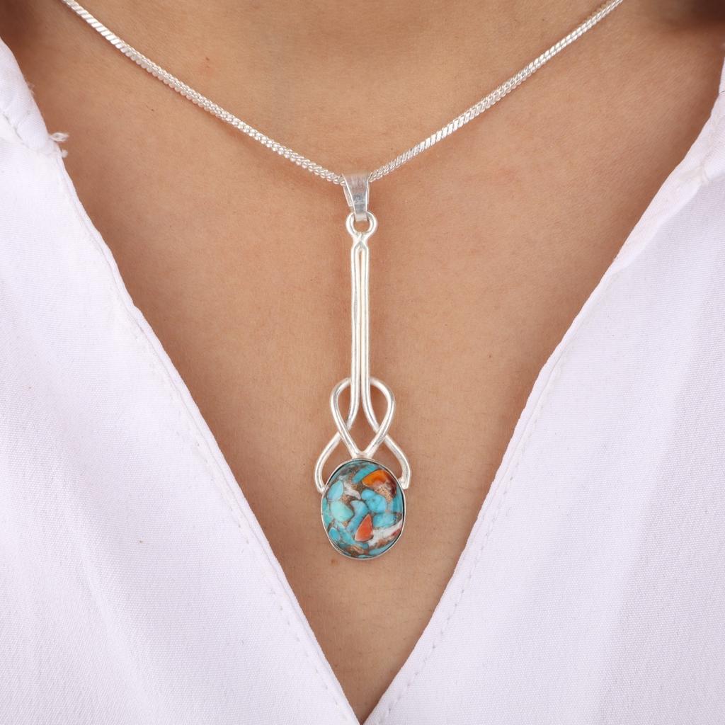 Stachelige Auster Edelstein 925 Sterlingsilber Schmuck Handgefertigter Anhänger 1,79" PP-60-39