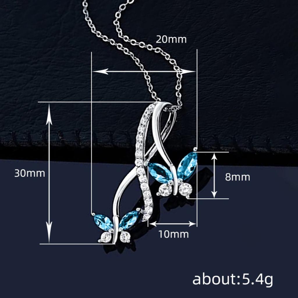 Blue Marquise Butterfly Pendant Necklace with Sparkling Accent Stones and Twisted Curve Design Elegant Jewelry for Women