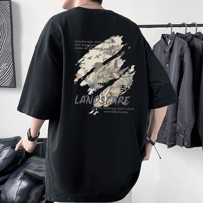 

Мужская футболка оверсайз из плотного гребенного хлопка в стиле хип-хоп 4XL чёрный