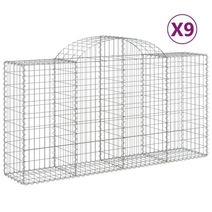 VidaXL Paniers à gabions arqués 9 pcs 200x50x100/120 cm fer galvanisé, gabion, cage de gabion, panier de mur de gabion, mur 3146327