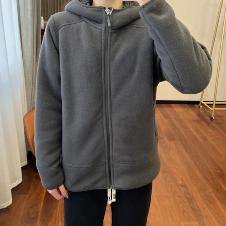 Men Fleece Hoodies Spring Sweatshirts Zipper Pockets Long Sleeves Hooded Thick Loose Y2k Casual Office Autumn Winter