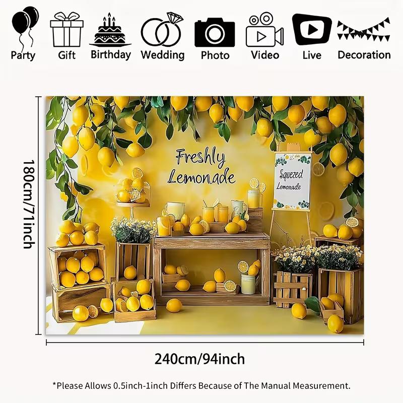 2D Freshly Lemonade Backdrop, Summer Lemon Stand Photography Background Banner